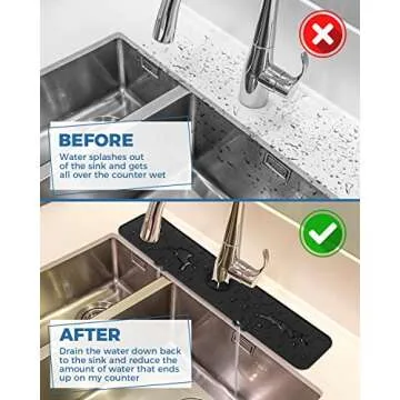 Kitchen Sink Splash Guard - 24 inch Silicone Faucet Handle Drip Catcher Tray, Dish Soap Sponge Holder Mat Behind Faucet, Kitchen Gadgets Sink Accessories Drying Mat Sink Caddy Organizer for Kitchen