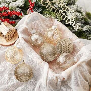 80mm/3.15" Christmas Ball Ornaments - 9pcs Large Shatterproof Foam Christmas Tree Decorations, Clear Plastic Glitter Hanging Balls for Xmas Holiday Party Home Decor (Champagne)