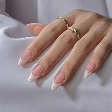 BTArtbox French Tip Press On Nails - Almond Press On Nails Medium with 3D Sculpting French Design, Supremely Fit & Glossy Glue On Nails in 15 Sizes, Pine Tree