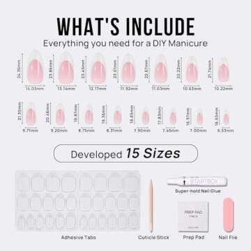 BTArtbox French Tip Press On Nails - Almond Press On Nails Medium with 3D Sculpting French Design, Supremely Fit & Glossy Glue On Nails in 15 Sizes, Pine Tree