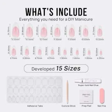 BTArtbox French Tip Press On Nails - Almond Press On Nails Medium with 3D Sculpting French Design, Supremely Fit & Glossy Glue On Nails in 15 Sizes, Pine Tree