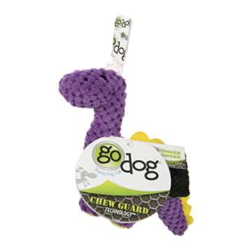 goDog Checkers Just for Me Dinos Bruto Squeaky Plush Dog Toy, Chew Guard Technology - Purple, Mini