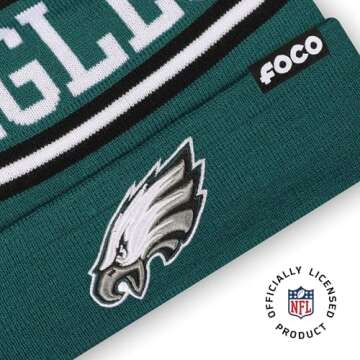 FOCO Philadelphia Eagles NFL Logo Stripe Pom Beanie Hat, Team Color