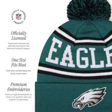 FOCO Philadelphia Eagles NFL Logo Stripe Pom Beanie Hat, Team Color