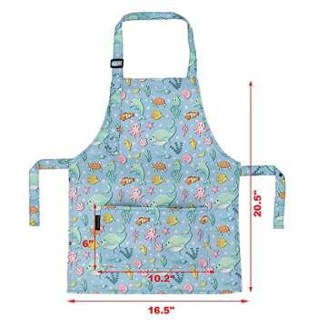 BeeGreen Shark Whale Kids Apron 2 Pack Cooking Aprons with Adjustable Strap Kids Kitchen Aprons with...