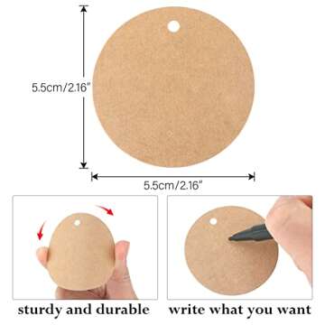 G2PLUS 100PCS Kraft Paper Gift Tag with String,2'' Round Paper Tags Blank Hang Tags Brown Circle Tag...