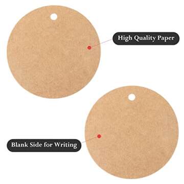 G2PLUS 100PCS Kraft Paper Gift Tag with String,2'' Round Paper Tags Blank Hang Tags Brown Circle Tags with Holes for Craft Projects, Xmas Gift, DIY Wedding Favor Bag