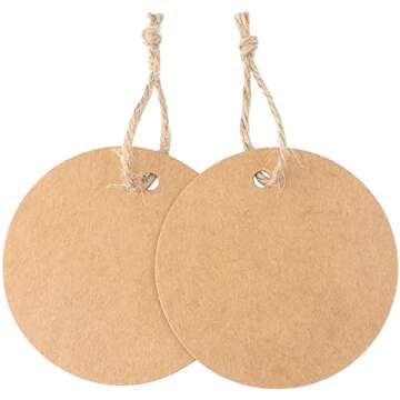 G2PLUS 100PCS Kraft Paper Gift Tag with String,2'' Round Paper Tags Blank Hang Tags Brown Circle Tags with Holes for Craft Projects, Xmas Gift, DIY Wedding Favor Bag