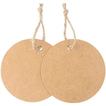 G2PLUS 100PCS Kraft Paper Gift Tag with String,2'' Round Paper Tags Blank Hang Tags Brown Circle Tags with Holes for Craft Projects, Xmas Gift, DIY Wedding Favor Bag