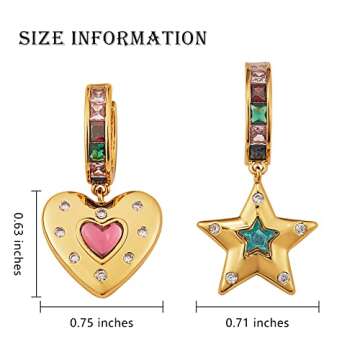 Ornaland Dangle Hoop Earring for Women 18K Gold Plated Personalized Heart Star Charms Zirconia Daint...