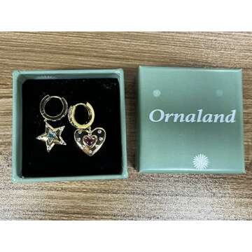 Ornaland Dangle Hoop Earring for Women 18K Gold Plated Personalized Heart Star Charms Zirconia Dainty Earring Jewelry Gift for Women