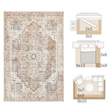 jinchan Area Rug 3x5 Washable Entryway Rug Vintage Indoor Doormat Distressed Thin Mat Lightweight No...