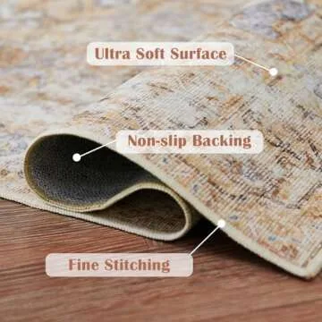 jinchan Area Rug 3x5 Washable Entryway Rug Vintage Indoor Doormat Distressed Thin Mat Lightweight Non-Slip Stain Resistant Low Pile Carpet for Kitchen Living Room Bedroom Dining Room Office Brick Red