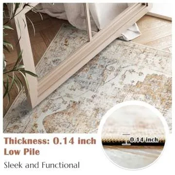 jinchan Area Rug 3x5 Washable Entryway Rug Vintage Indoor Doormat Distressed Thin Mat Lightweight Non-Slip Stain Resistant Low Pile Carpet for Kitchen Living Room Bedroom Dining Room Office Brick Red