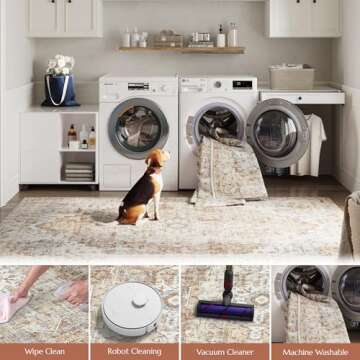 jinchan Area Rug 3x5 Washable Entryway Rug Vintage Indoor Doormat Distressed Thin Mat Lightweight Non-Slip Stain Resistant Low Pile Carpet for Kitchen Living Room Bedroom Dining Room Office Brick Red