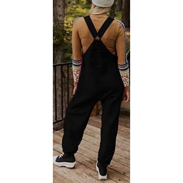 Ebifin Women's Fleece Warm Overalls Winter Loose Casual Jumpsuits with Pockets