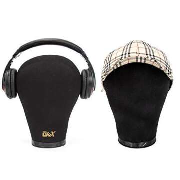 GEX 20"-24" Canvas Cork Wig Block Mannequin Head for Wig Making Drying Styling Display with Table C Clamp Stand Holder (Black 22")