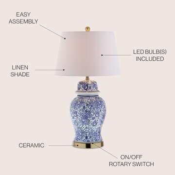 JONATHAN Y JYL3008A Ellis 29.5" Ceramic LED Table Lamp Traditional Bedside Desk Nightstand Lamp for ...