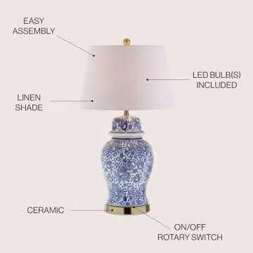 JONATHAN Y JYL3008A Ellis 29.5" Ceramic LED Table Lamp Traditional Bedside Desk Nightstand Lamp for ...