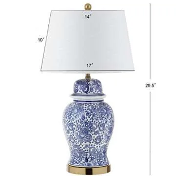 JONATHAN Y JYL3008A Ellis 29.5" Ceramic LED Table Lamp Traditional Bedside Desk Nightstand Lamp for Bedroom Living Room Office College Bookcase LED Bulb Included, Blue/White