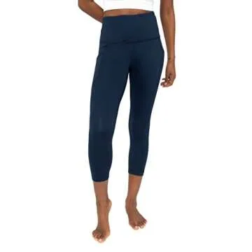 Yogalicious High Waist Squat Proof Yoga Capri Leggings with Pockets for Women - Dark Navy Lux - XS