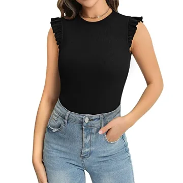 MANGOPOP Women's Ruffle Sleeveless Bodysuit - Chic & Comfy