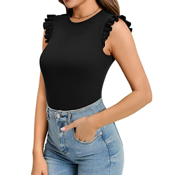 MANGOPOP Women's Ruffle Sleeveless Bodysuit - Chic & Comfy