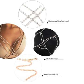Graeen Rhinestone Bra Body Chains Crystal Chest Chain Cross Bra Chain Silver Body Jewelry for Women (Silver)