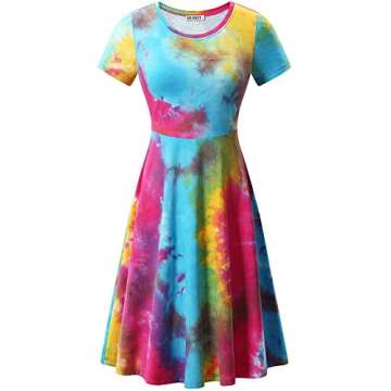 HUHOT Tie Dye Midi Dress for Ladies - Summer Bohemian Style