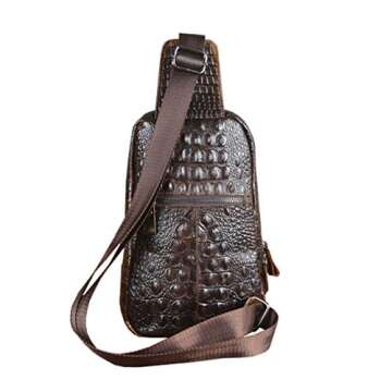 Hebetag Crocodile Genuine Leather Sling Bag Backpack for Men Travel Outdoor Hunting Hiking Camping Crossbody Shoulder Chest Pack Daypack Coffee