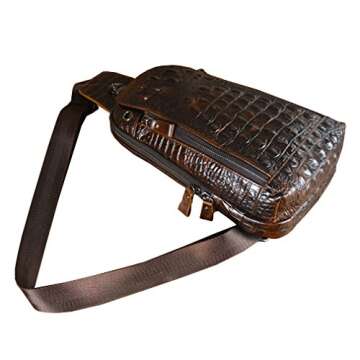 Hebetag Crocodile Genuine Leather Sling Bag Backpack for Men Travel Outdoor Hunting Hiking Camping Crossbody Shoulder Chest Pack Daypack Coffee
