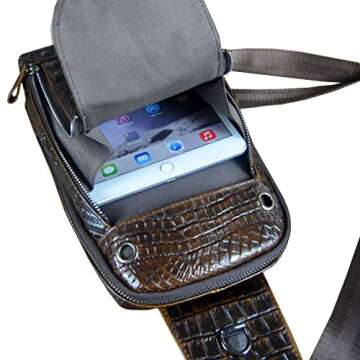 Hebetag Crocodile Genuine Leather Sling Bag Backpack for Men Travel Outdoor Hunting Hiking Camping Crossbody Shoulder Chest Pack Daypack Coffee