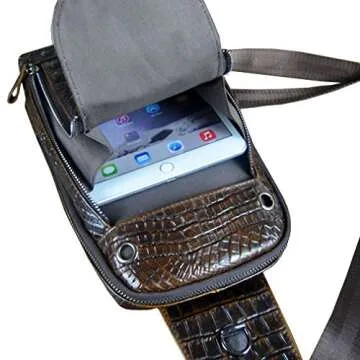 Hebetag Crocodile Genuine Leather Sling Bag Backpack for Men Travel Outdoor Hunting Hiking Camping Crossbody Shoulder Chest Pack Daypack Coffee