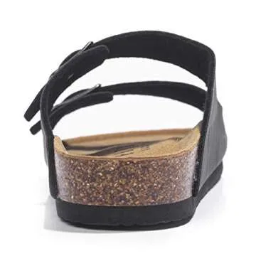 FITORY Mens Sandals, Arch Support Slides with Adjustable Buckle Straps and Cork Footbed Black Size 10