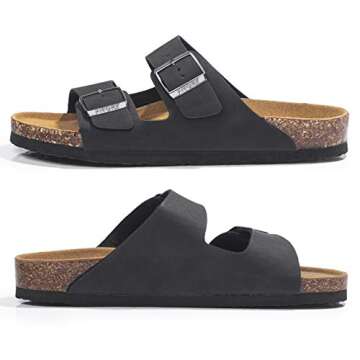 FITORY Mens Sandals, Arch Support Slides with Adjustable Buckle Straps and Cork Footbed Black Size 10