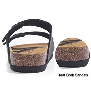 FITORY Mens Sandals, Arch Support Slides with Adjustable Buckle Straps and Cork Footbed Black Size 10