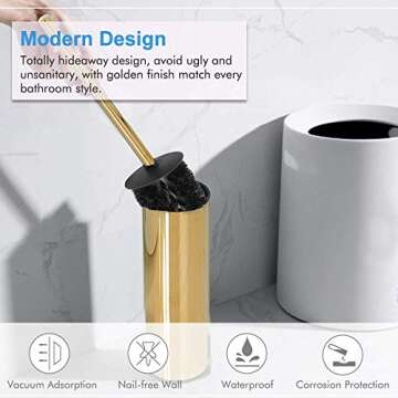 SUNTAI Round Toilet Brush Holder Stainless Steel 304 Bathroom Accessory Standing for Bathroom, Gold