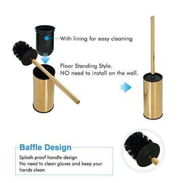 SUNTAI Round Toilet Brush Holder Stainless Steel 304 Bathroom Accessory Standing for Bathroom, Gold