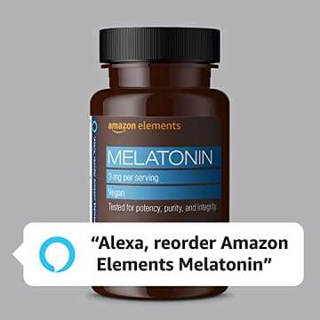 Amazon Elements Melatonin 3mg, Helps with occasional sleeplessness, Vegan, Unflavored, 260 Tablets, 8 month supply (Packaging may vary)