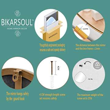 BIKARSOUL Irregular Wall Mirror Brass Framed Wall Mirror for Living Room Bedroom Bathroom Entryway Wall Decor 35.4"*36.6" BKS-JIN443-JIN90