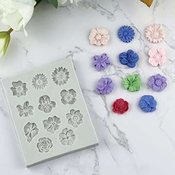 Flower Polymer Clay Molds, 2Pcs Polymer Clay Molds for Jewelry Making, Daisy Sunflower Rose Miniatur...