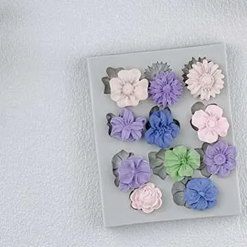 Flower Polymer Clay Molds, 2Pcs Polymer Clay Molds for Jewelry Making, Daisy Sunflower Rose Miniature Silicone Molds (11Flowers)