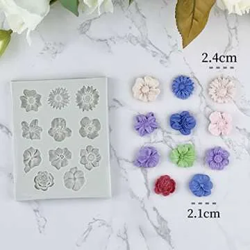 Flower Polymer Clay Molds, 2Pcs Polymer Clay Molds for Jewelry Making, Daisy Sunflower Rose Miniature Silicone Molds (11Flowers)