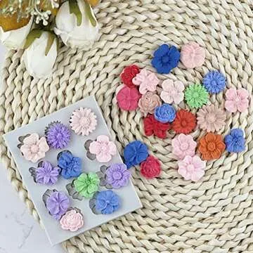 Flower Polymer Clay Molds, 2Pcs Polymer Clay Molds for Jewelry Making, Daisy Sunflower Rose Miniature Silicone Molds (11Flowers)