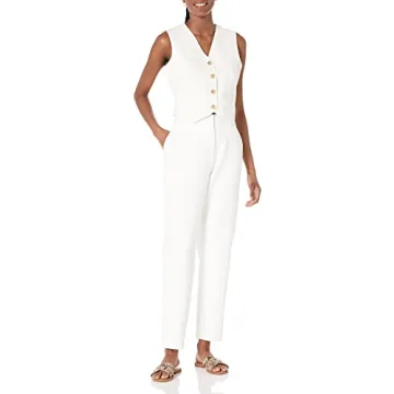 The Drop Women's Sadie Cropped Slim Vest, Ivory, M