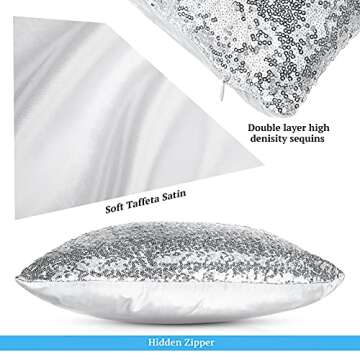 Irenare 4 Pcs Sequin and Fluffy Pillow Covers Winter Faux Fur Throw Pillow Cases Glitter Bling Soft Fuzzy Cushion Cover for Couch Bed Sofa Xmas Day(18 x 18 Inch,Silver)