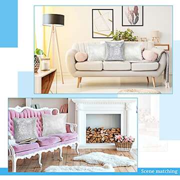 Irenare 4 Pcs Sequin and Fluffy Pillow Covers Winter Faux Fur Throw Pillow Cases Glitter Bling Soft Fuzzy Cushion Cover for Couch Bed Sofa Xmas Day(18 x 18 Inch,Silver)