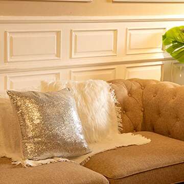 Irenare 4 Pcs Sequin and Fluffy Pillow Covers Winter Faux Fur Throw Pillow Cases Glitter Bling Soft Fuzzy Cushion Cover for Couch Bed Sofa Xmas Day(18 x 18 Inch,Silver)