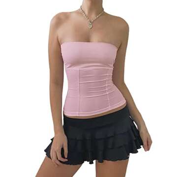 NZNDSHD Women Summer Y2k Sleeveless Tube Tops Off-Shoulder Backless Crop Bandeau Tops Sexy Strapless Vest Shirt Streetwear (C-Corset Pink, M)