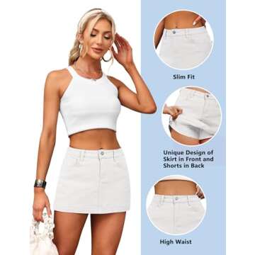 BISUAL Denim Skort for Women High Waist Mini Denim Skirt Casual Stretch Women Jean Skirt with Pockets